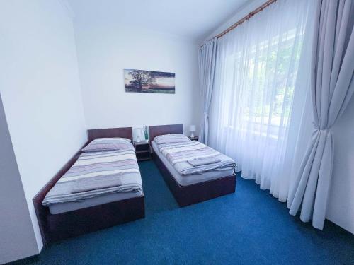 布拉格维塔斯迷你酒店的小型客房 - 带2张床和窗户