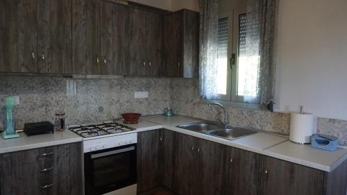 卡拉马基Oasis house - for relaxing holidays near the beach的厨房配有水槽和炉灶 顶部烤箱