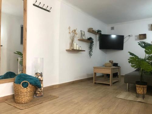 贝瑙汉Casa rural Leo&Manu的客厅配有平面电视和沙发。