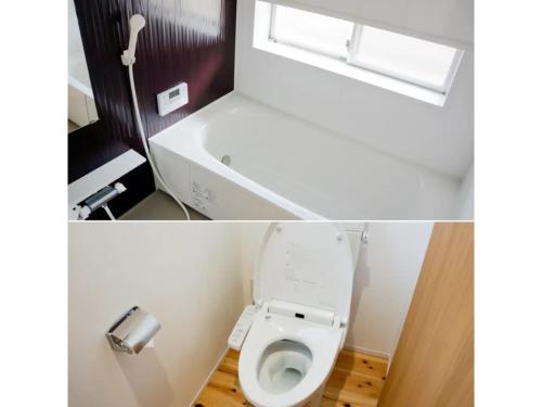 下关Pensione Shimado - Vacation STAY 37555v的一间带白色卫生间的浴室和窗户。