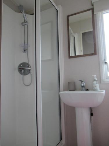 奇切斯特Chichester Lakeside Self-Catering Holiday Home的白色的浴室设有水槽和淋浴。