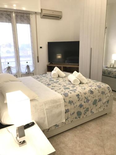 萨沃纳Casa di Riccardo的一间卧室配有一张大床和电视