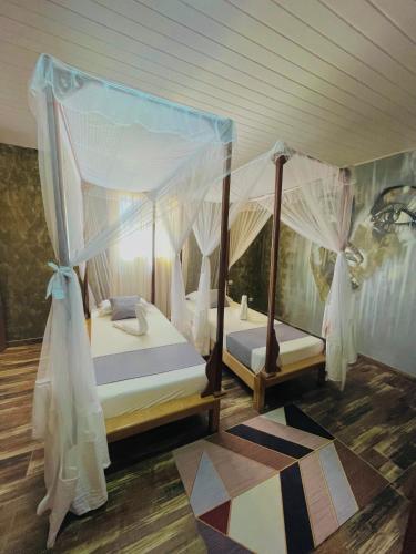 伊法地Ifaty Beach Club Resort的一间卧室配有两张带蚊帐的床