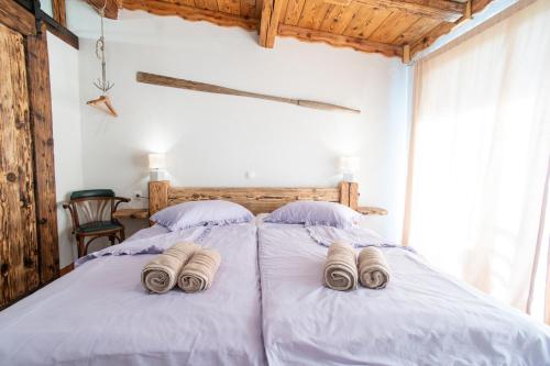 塞科夫列Casa Coronica的一间卧室配有两张带毛巾的床