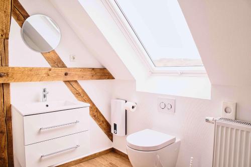 达勒姆Mein Eifel Ferienhaus Altes Pfarrhaus的浴室配有白色卫生间和天窗。