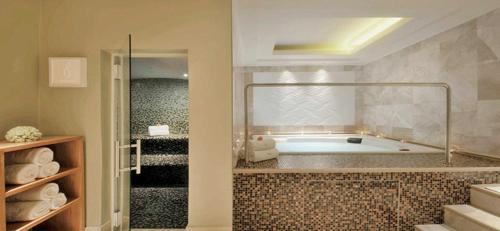 开普敦Taj Luxury Suite的带浴缸和步入式淋浴间的浴室