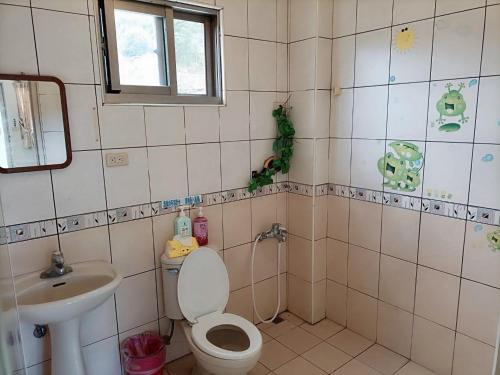 埔里桃米日记的一间带卫生间和水槽的小浴室