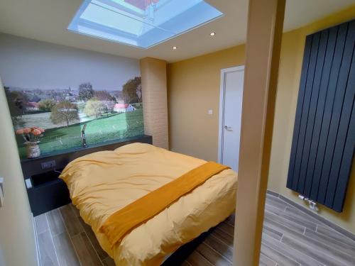 IngooigemMote26的一间卧室配有一张床和天窗