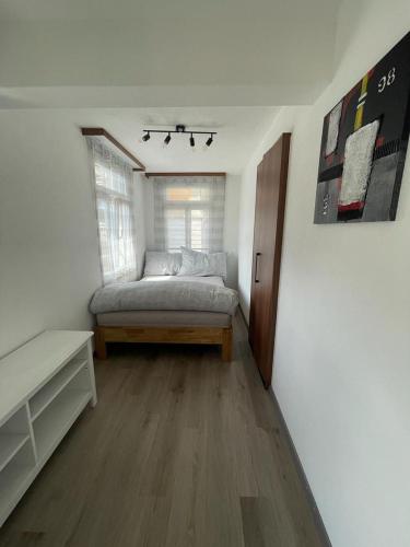 阿尔特多夫Moderne einzigartige Wohnung in Altdorf的一间卧室设有一张床和一个窗口