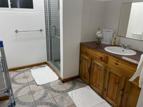 Pointe LarueMARL自助式酒店的带淋浴和盥洗盆的浴室