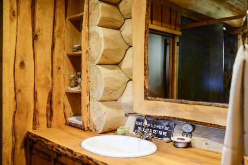 PõõsaspeaMetskapteni Puhkemaja的一间带水槽和镜子的浴室