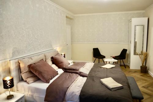 米库洛夫Dream Apt Mikulov的一间卧室配有一张大床和枕头