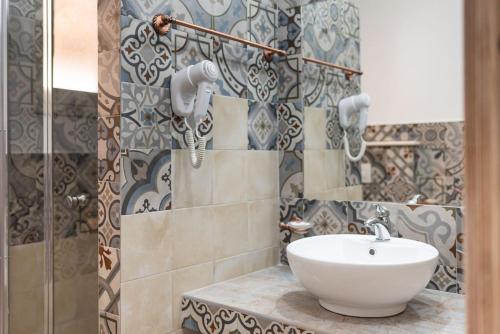 奥罗塞伊Sisula Country Hotel & SPA的浴室配有白色水槽和淋浴。