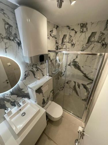 洛克瓦罗戈兹尼察Blue View的浴室配有卫生间、盥洗盆和淋浴。