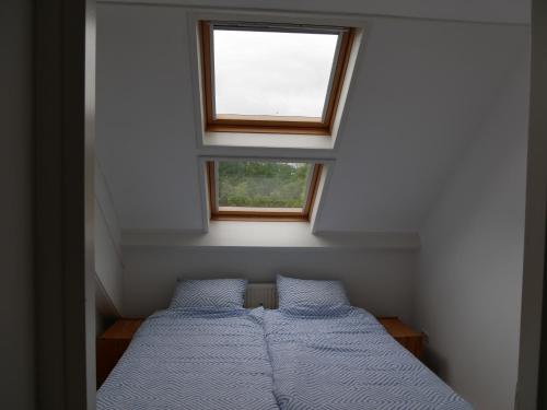 奥斯特仁德Jonas - Luxe appartement naast de duinen的一间卧室设有两张床和窗户。