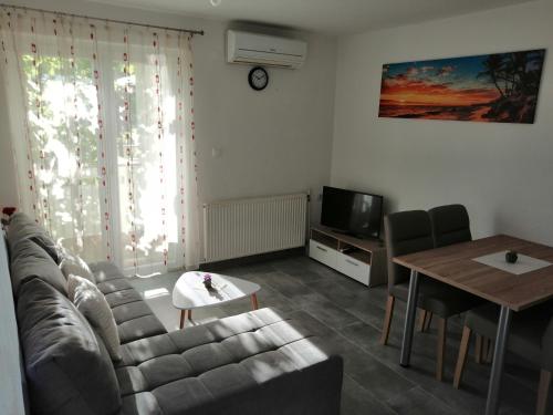 普纳特Apartmani Grabovčić的客厅配有沙发和桌子