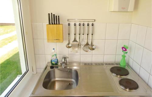 霍恩维舍多夫Nice Home In Hohen Wieschendorf With Kitchen的厨房柜台配有水槽和餐具