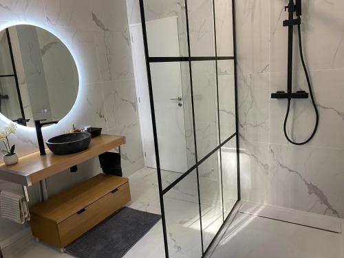 La Queue-lès-YvelinesOak'Wood的浴室里设有玻璃门淋浴