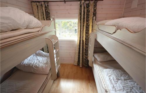 斯朱森3 Bedroom Stunning Home In Sjusjen的客房设有两张双层床和一扇窗户。