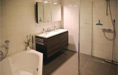 勒特朗舍芒3 Bedroom Stunning Home In Retranchement的带浴缸、水槽和淋浴的浴室