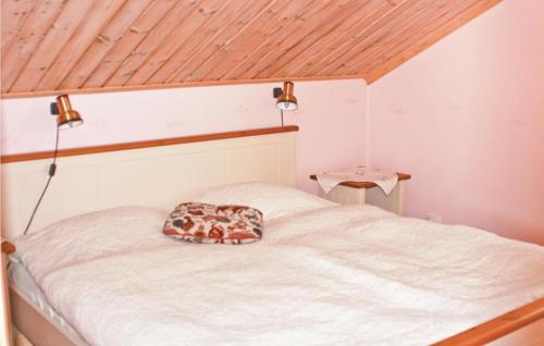 AspöAmazing Home In Strngns With 2 Bedrooms And Sauna的一张床上的枕头,放在一个房间里