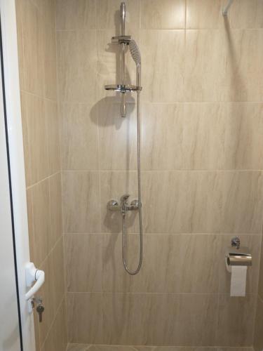拉夫达奥拉家庭酒店的浴室内配有淋浴和头顶淋浴