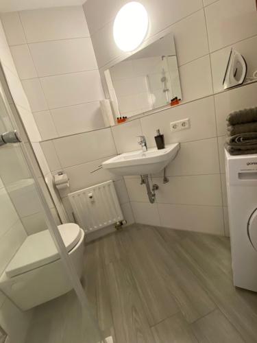 伯布林根Exklusiv, modernes Apartment mit Balkon的一间带卫生间和水槽的浴室