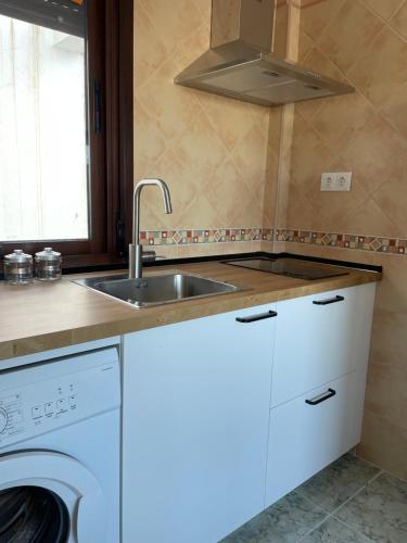 托洛克斯Apartamentos Los Senderos de Tolox的厨房配有水槽和洗衣机