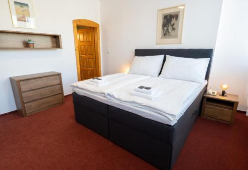 奥尔利采河畔乌斯季乌诺酒店的一间卧室配有一张带白色床单的大床