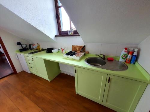 ZabierzówSuite Loft的绿色厨房配有水槽和柜台