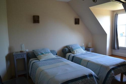 雷斯蒂涅LES CHAMBRES D HOTES DU LAVOIR的客房设有两张床和窗户。