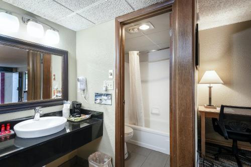 萨利纳Marifah Inn Salina的一间带水槽、镜子和卫生间的浴室