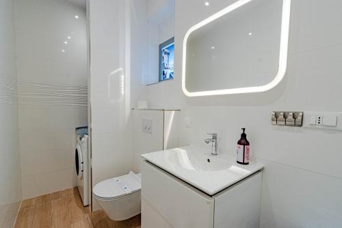 拉茨斯切Suartini Apartmani Račišće的白色的浴室设有水槽和卫生间。