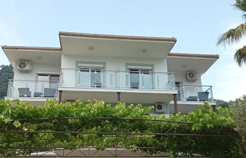 克里斯阿穆迪亚Olive Garden Villas and Apartments的带阳台和棕榈树的房子
