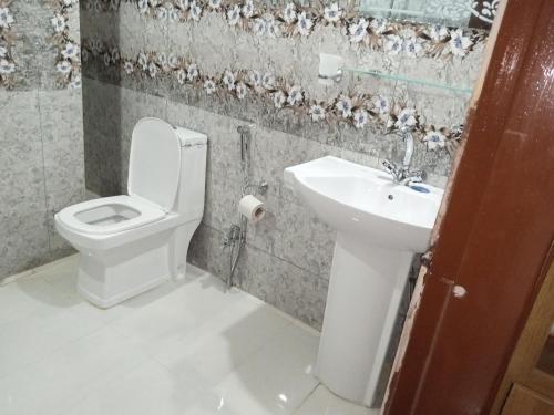 伊斯兰堡Hotel AL MARKAZ的一间带卫生间和水槽的浴室
