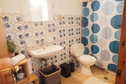 阿里拉斯Pagonia Apartments的一间带卫生间和水槽的浴室