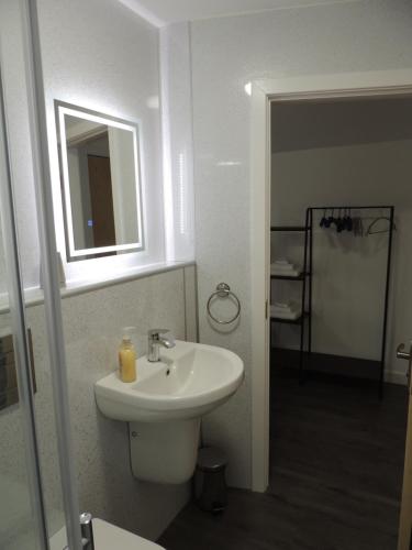 MacduffBraeview Studio的白色的浴室设有水槽和镜子