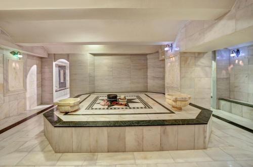 伊斯坦布尔奥托曼传统酒店的一间大房间,房间中间设有一个浴缸