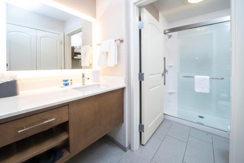 萨默维尔Staybridge Suites - Summerville, an IHG Hotel的一间带水槽和淋浴的浴室