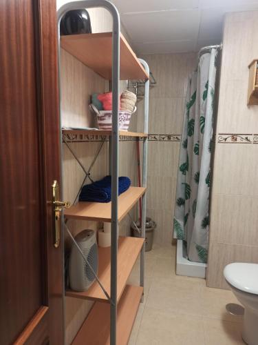 马拉加Apartamento Teatinos Universidad的小型浴室设有木制架子和卫生间