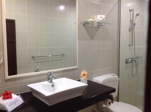 辛加东卡格克度假酒店的一间带水槽、淋浴和卫生间的浴室