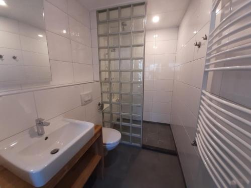 弗劳温普尔德Appartement Boomgaard的白色的浴室设有水槽和卫生间。