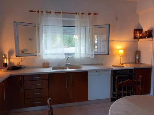 耶拉基尼COUNTRY HOUSE IN OLIVE GROVE - Gerakini的厨房设有水槽和窗户。