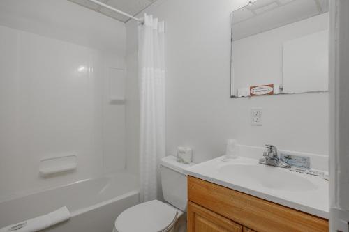 费尔班克斯Golden North Inn的一间带水槽、卫生间和镜子的浴室