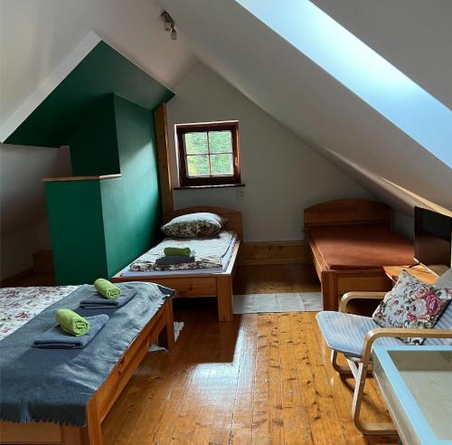 克罗奇琴科Osada Pienińska的阁楼间 - 带两张床和窗户