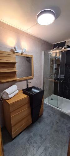 伯伊乐斯卡佩德酒店的一间带水槽和玻璃淋浴的浴室