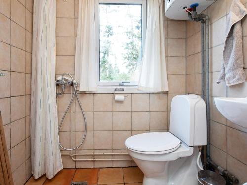 TjørneholmHoliday home Sjællands Odde XI的一间带卫生间、窗户和淋浴的浴室