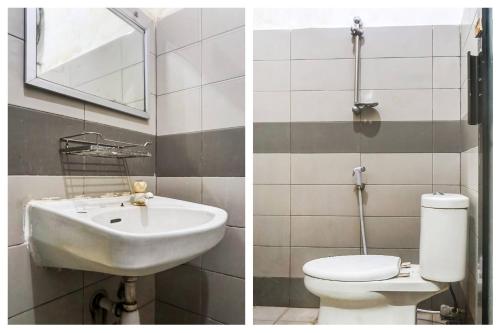 雅加达Super OYO 91259' 59 Residence的浴室设有水槽和卫生间,两幅图片