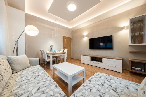 卡托维兹Apartment BlueBird Katowice near Spodek MCK & City Center的客厅配有沙发和桌子