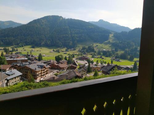 莱迪亚布勒雷Studio avec vue splendide sur les Diablerets的山景阳台